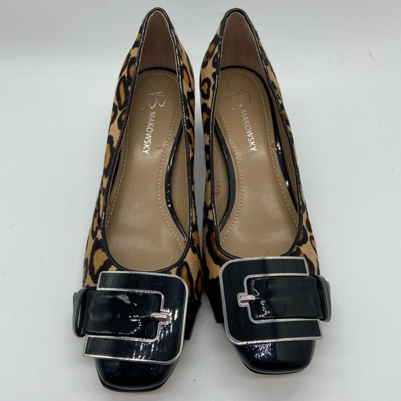 B. Makowsky Faux Leopard Skin Buckle Chunky Heel 8 - Picture 7 of 8